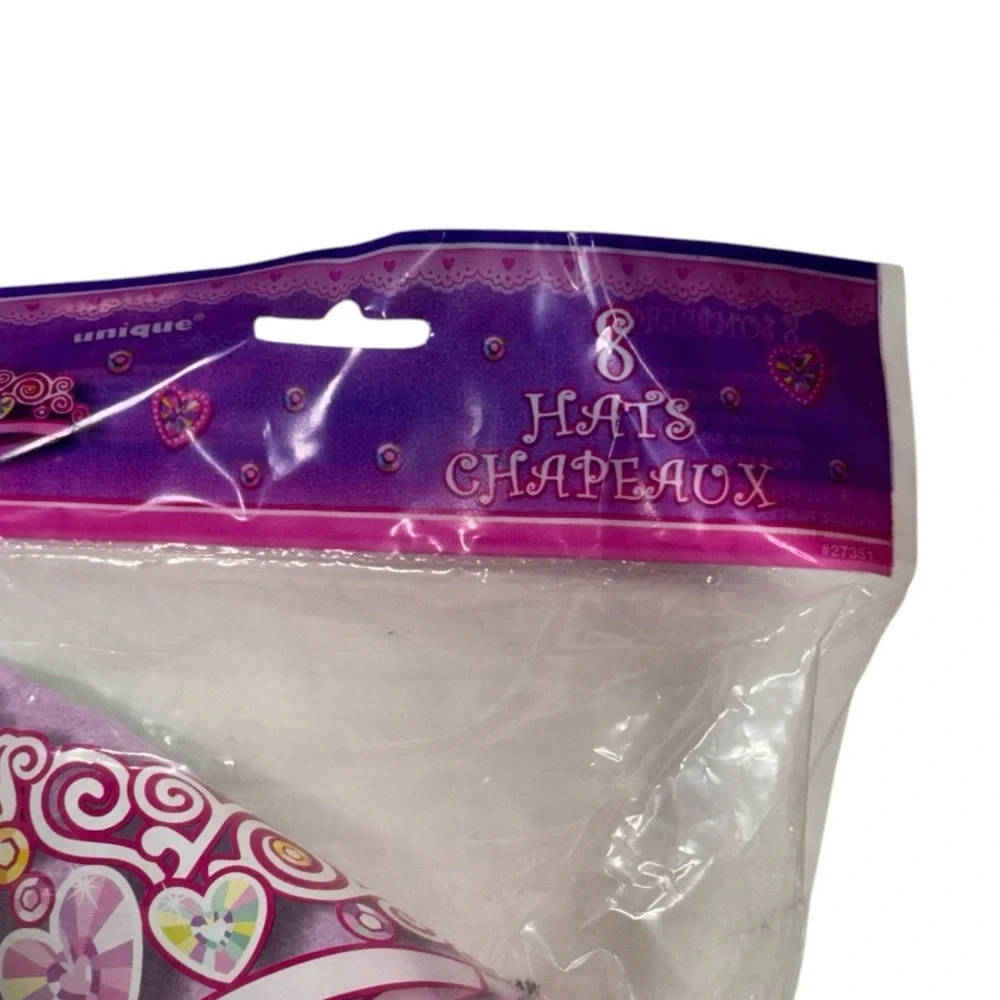Unique brand pack of 8 tiara themed party hats brand new in package never opened